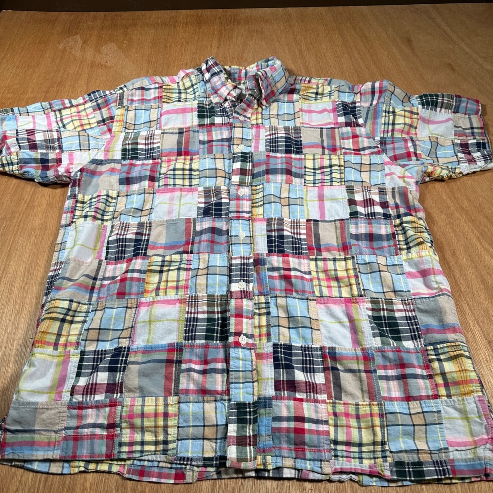 Brooks Brothers Patchwork Madras Shirt Mens L Multi Color Plaid Short Sleeve